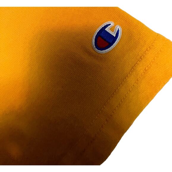 Vintage Champion Yellow 90s Spell Out Script Shirt Embroidered Logo - Picture 4 of 7